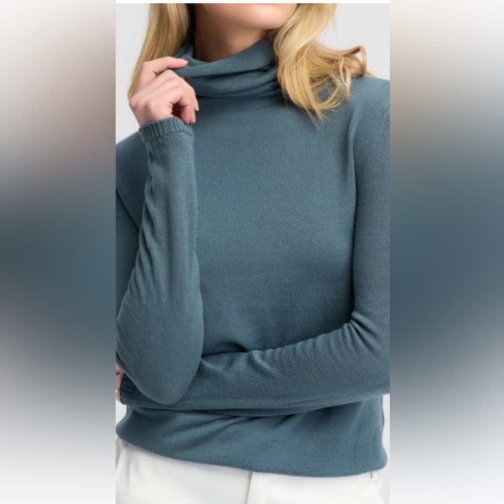 Adrienne Vittadini Women’s Cowl Neck Sweater in Teal 100% Cashmere Size S